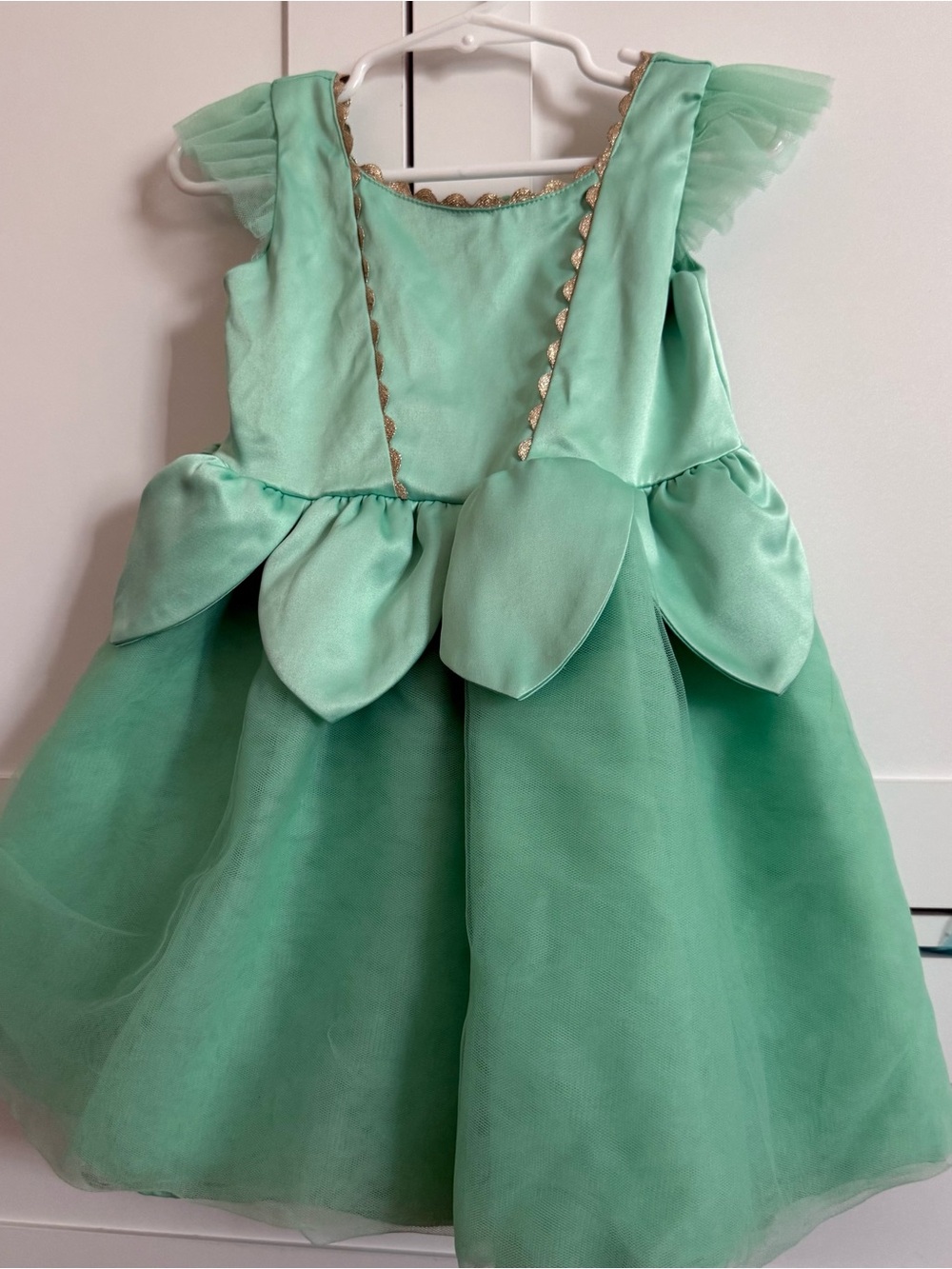 Disney Mint Green Satin Dress with Gold Scalloped Trim
